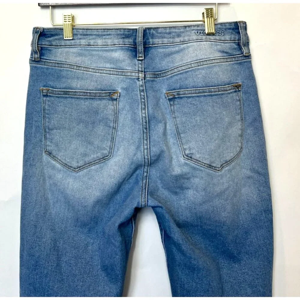 Vigoss Frankie Slim Straight Denim Jeans Size 28 Distressed Ripped Blue